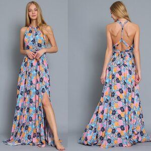 HALTER TOP WITH CRISS CROSS BACK STRAP MAXI DRESS